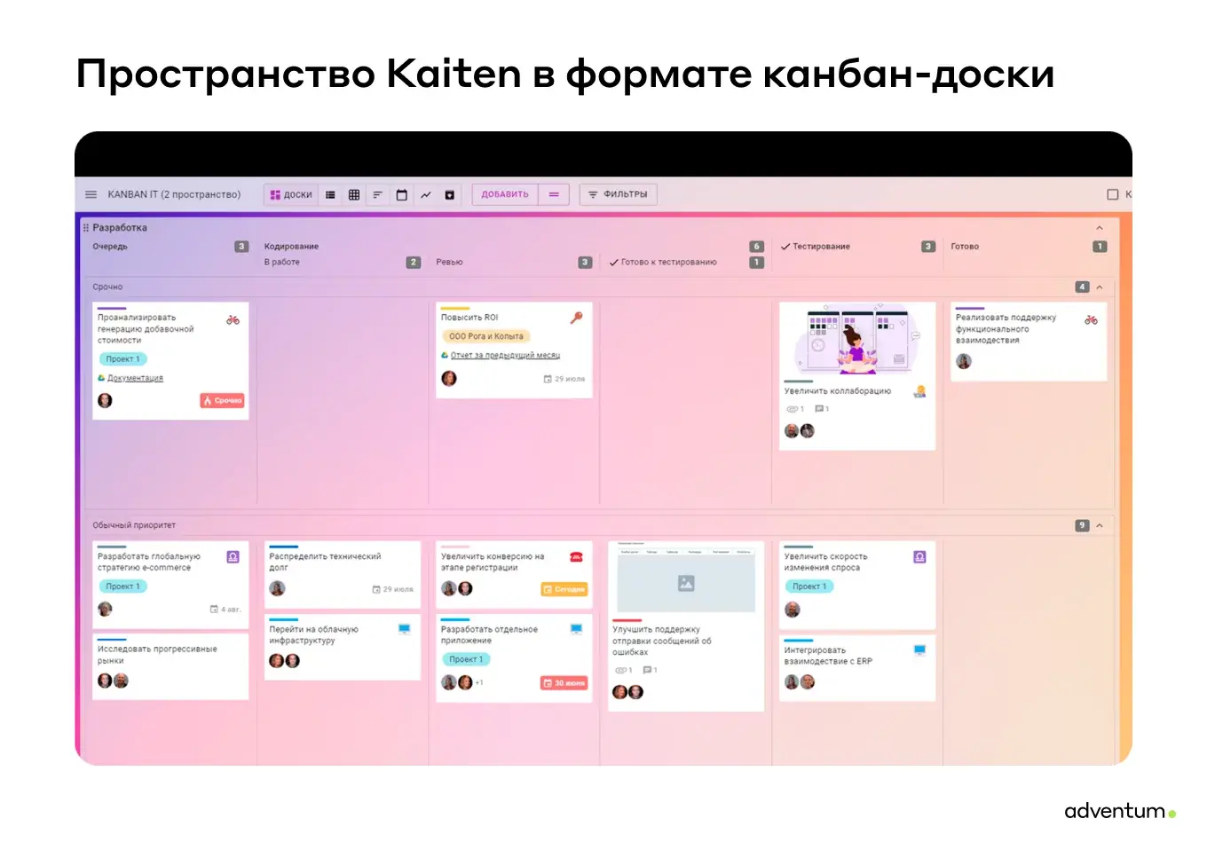 Пространство Kaiten в формате канбан-доски