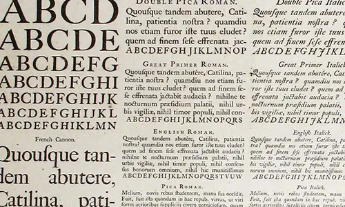 Образец листа газеты, Уильям Каслон, 1728г. Шрифт показан в параграфах различных размеров как в Roman, так и в Italic.  Если бы мы были на рынке шрифтов в далеком 1728, мы бы знали точно, чего ожидать от мистера Каслона.